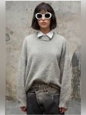 R13 Cropped Shaggy Oversized Sweater - Heather Grey Size XS